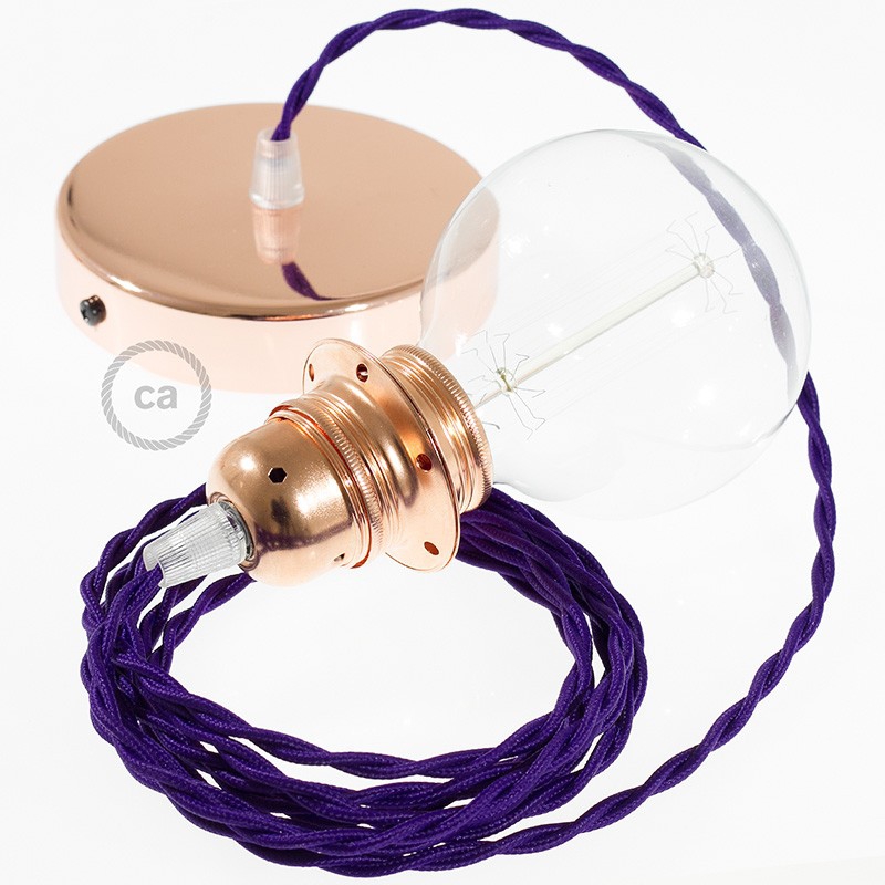 Pendant for lampshade, suspended lamp with Violet Rayon textile cable TM14