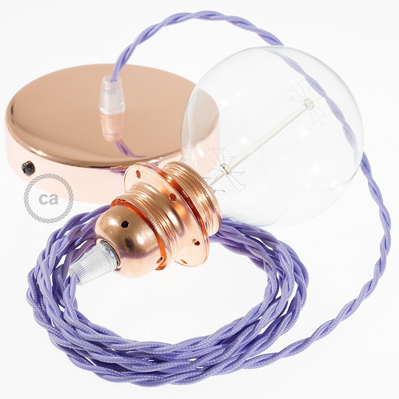 Pendant for lampshade, suspended lamp with Lilac Rayon textile cable TM07