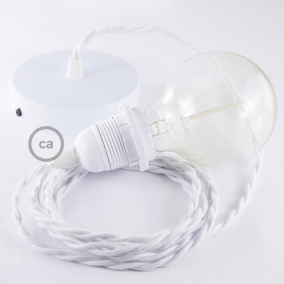 Pendant for lampshade, suspended lamp with White Cotton textile cable TC01