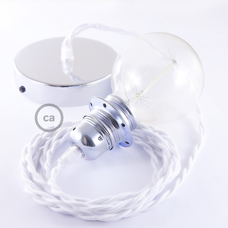 Pendant for lampshade, suspended lamp with White Cotton textile cable TC01