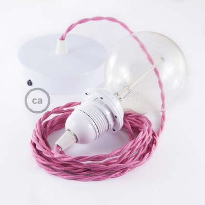 Pendant for lampshade, suspended lamp with Fuchsia Rayon textile cable TM08