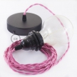 Pendant for lampshade, suspended lamp with Fuchsia Rayon textile cable TM08