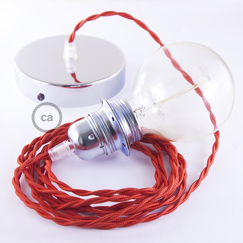 Pendant for lampshade, suspended lamp with Red Rayon textile cable TM09