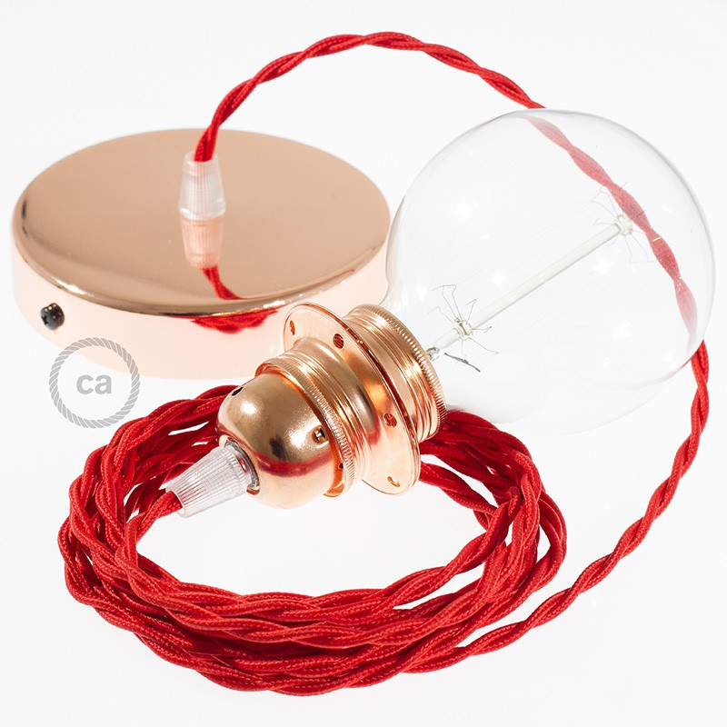 Pendant for lampshade, suspended lamp with Red Rayon textile cable TM09