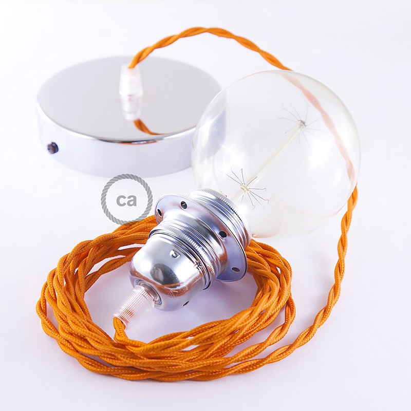 Pendant for lampshade, suspended lamp with Orange Rayon textile cable TM15