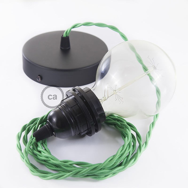 Pendant for lampshade, suspended lamp with Green Rayon textile cable TM06