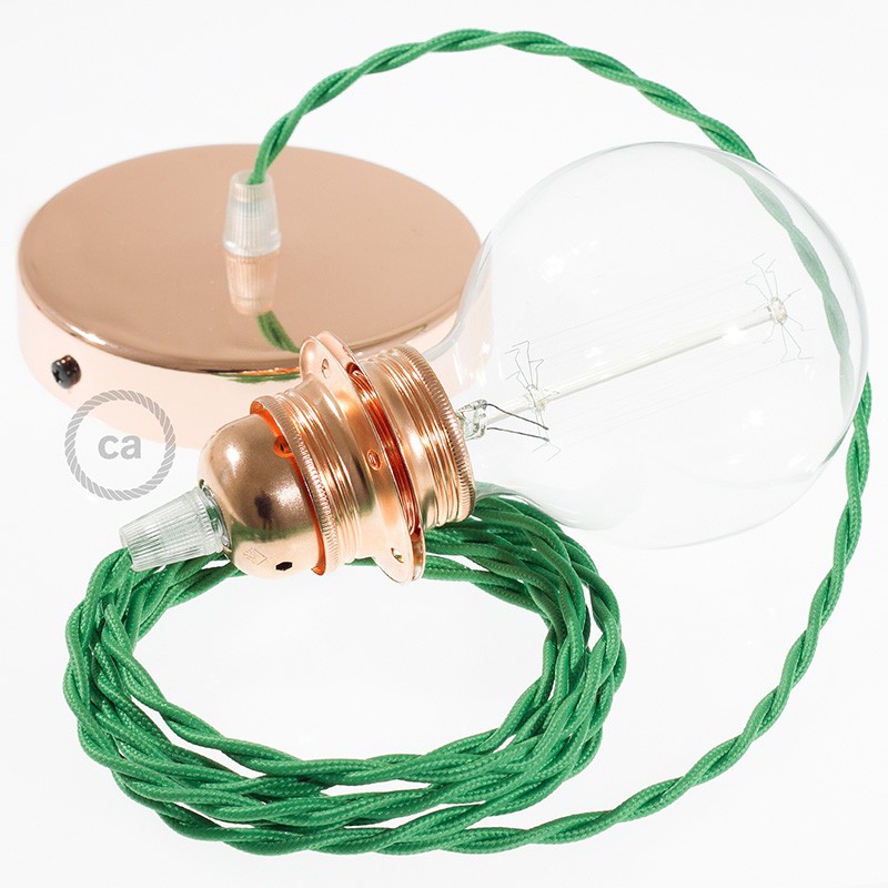 Pendant for lampshade, suspended lamp with Green Rayon textile cable TM06