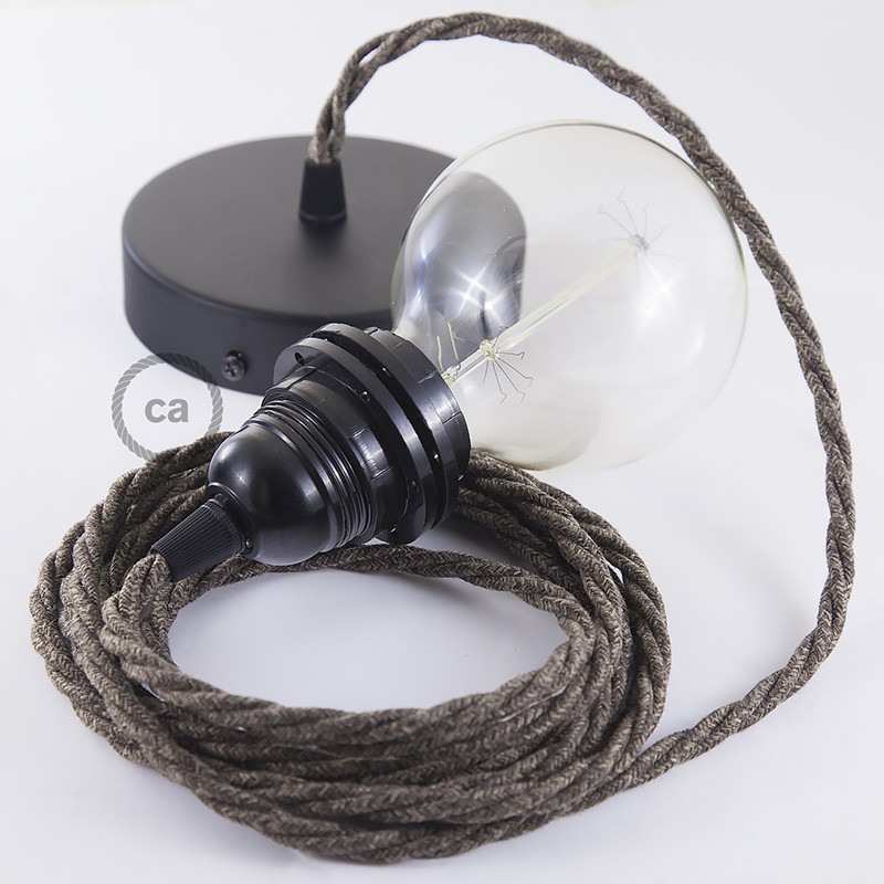 Pendant for lampshade, suspended lamp with Brown Natural Linen textile cable TN04