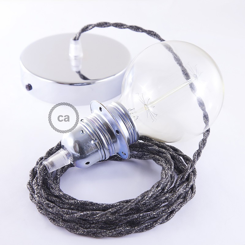 Pendant for lampshade, suspended lamp with Anthracite Natural Linen textile cable TN03