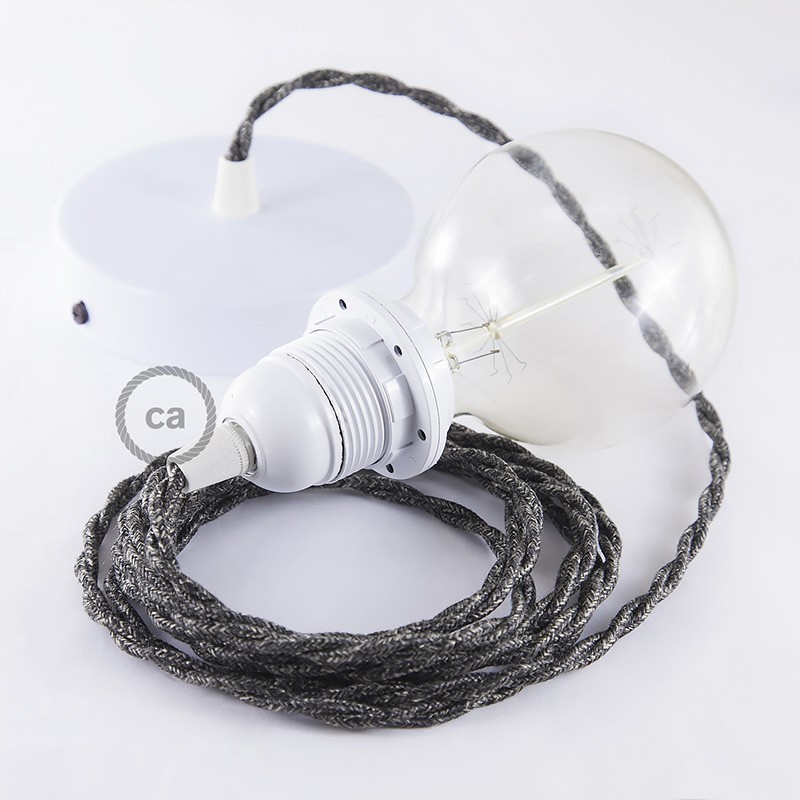 Pendant for lampshade, suspended lamp with Anthracite Natural Linen textile cable TN03