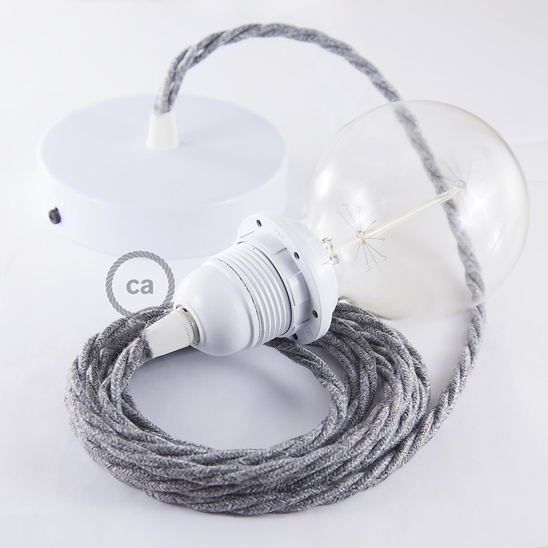 Pendant for lampshade, suspended lamp with Grey Natural Linen textile cable TN02