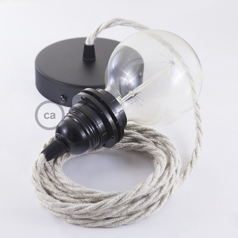 Pendant for lampshade, suspended lamp with Neutral Natural Linen textile cable TN01