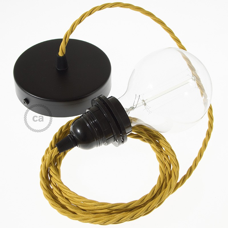 Pendant for lampshade, suspended lamp with Mustard Rayon textile cable TM25