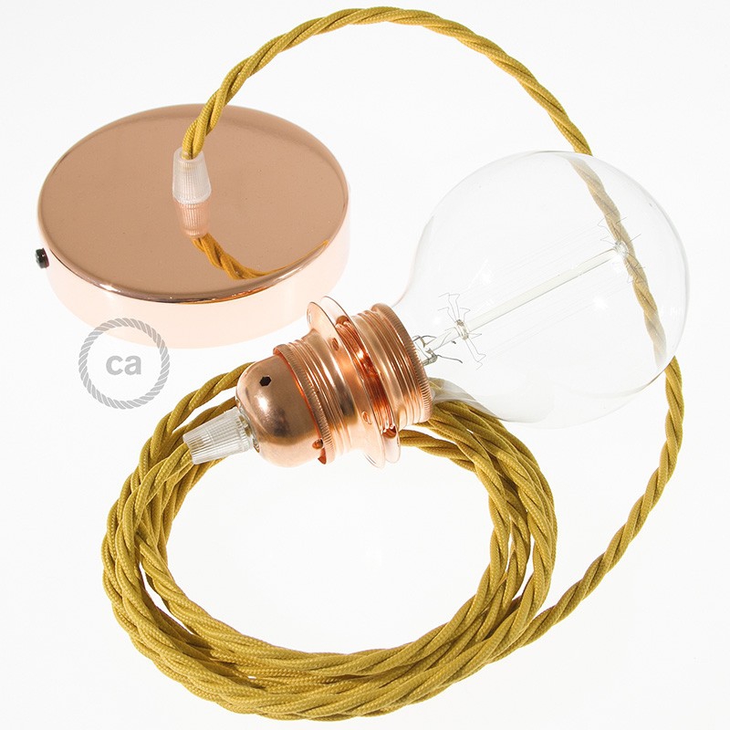 Pendant for lampshade, suspended lamp with Mustard Rayon textile cable TM25