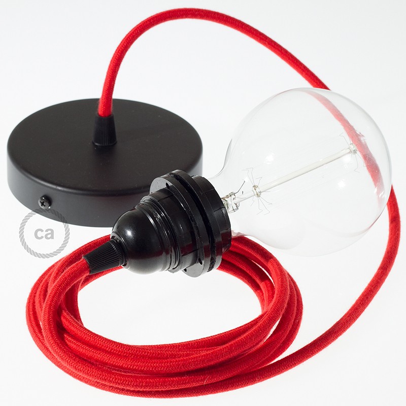 Pendant for lampshade, suspended lamp with Fire Red Cotton textile cable RC35