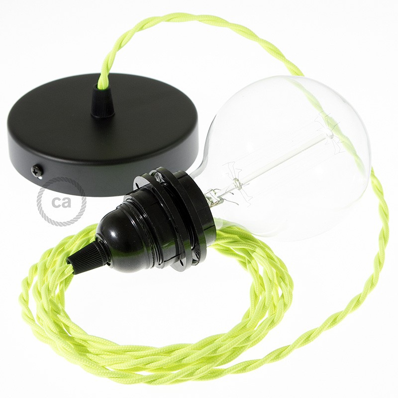 Pendant for lampshade, suspended lamp with Yellow Fluo textile cable TF10