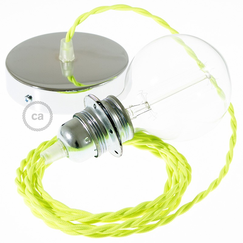 Pendant for lampshade, suspended lamp with Yellow Fluo textile cable TF10