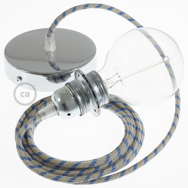 Pendant for lampshade, suspended lamp with Stripes Steward Blue textile cable RD55