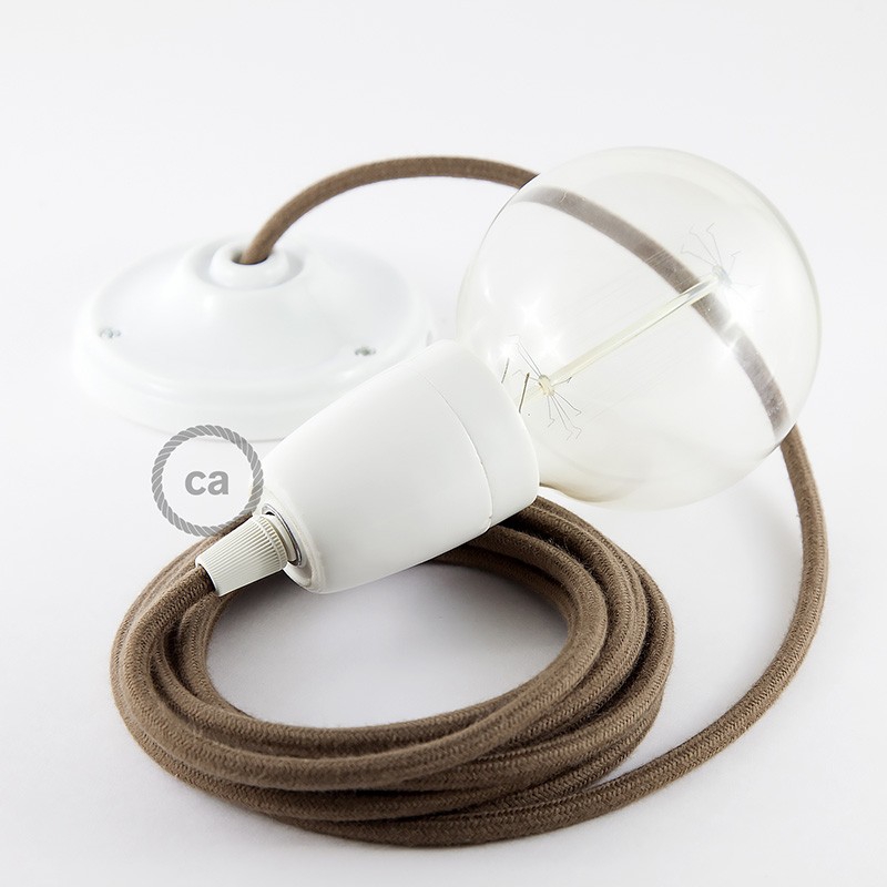 Porcelain Pendant, suspended lamp with Brown Cotton textile cable RC13