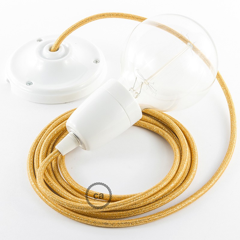 Porcelain Pendant, suspended lamp with Glittering Gold textile cable RL05