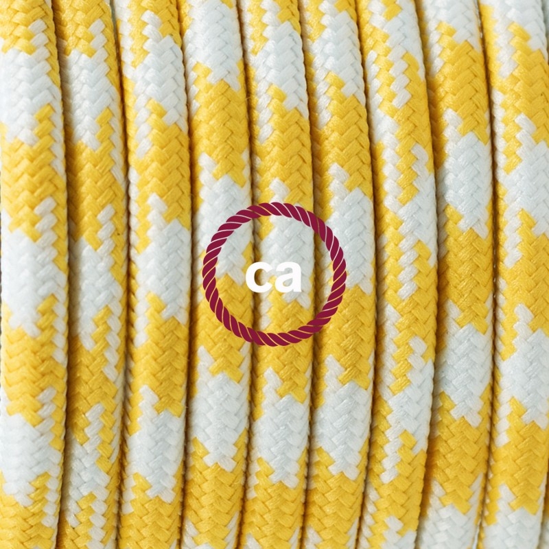 TO208 Yellow Houndstooth Round Electric Cable covered by Rayon fabric