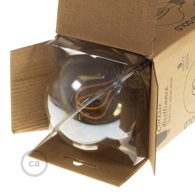 LED Golden Light Bulb - Globe G95 Curved Double Loop Filament - 5W E27 Dimmable 2000K