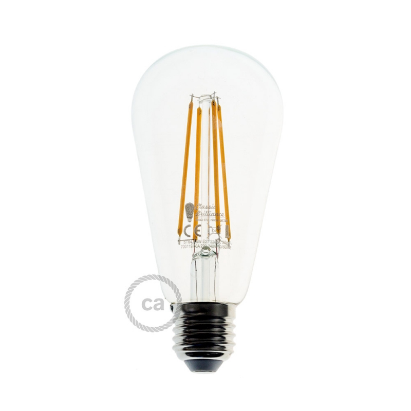 LED Transparent Light Bulb - Edison ST64 Long Filament - 7.5W E27 Decorative Vintage Dimmable 2200K