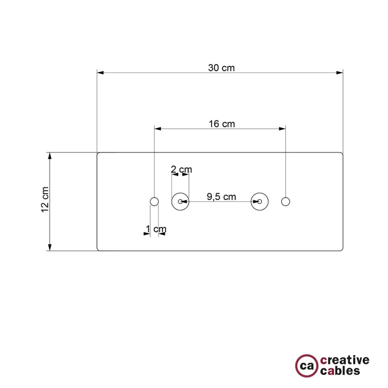 Rectangular 30x12 cm Satin Steel XXL Ceiling Rose with 2 holes + Accessories