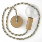 Wooden Pendant, suspended lamp with nautical XL 16mm rope in jute, cotton and linen Country, Made in Italy