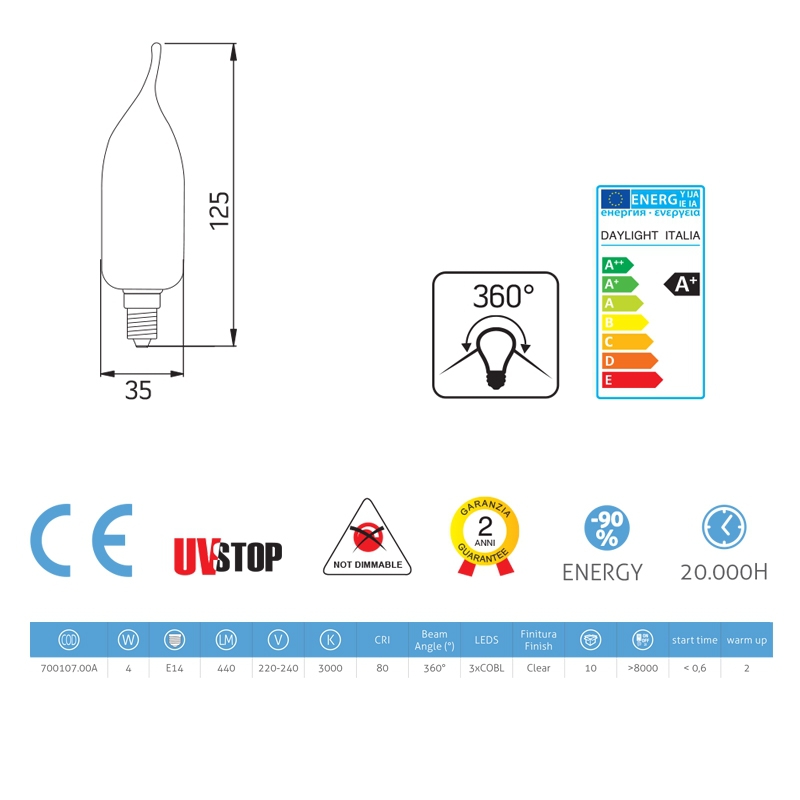 Light bulb filament Led Gust of Wind 4W E14 Clear