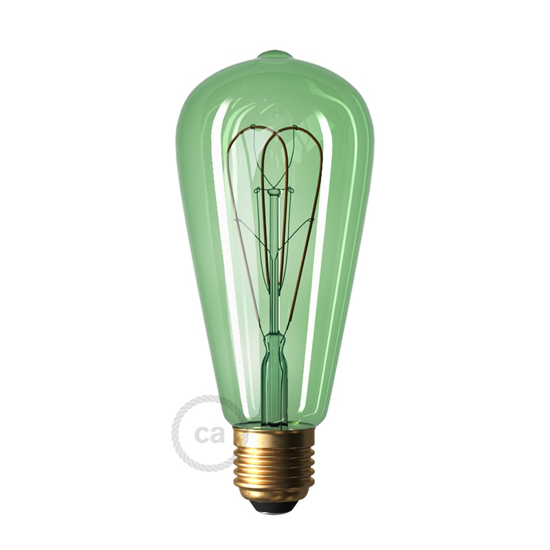 LED Emerald Light Bulb - Edison ST64 Curved Double Loop Filament - 5W E27 Dimmable 2200K