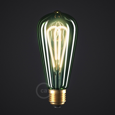 LED Emerald Light Bulb - Edison ST64 Curved Double Loop Filament - 5W E27 Dimmable 2200K