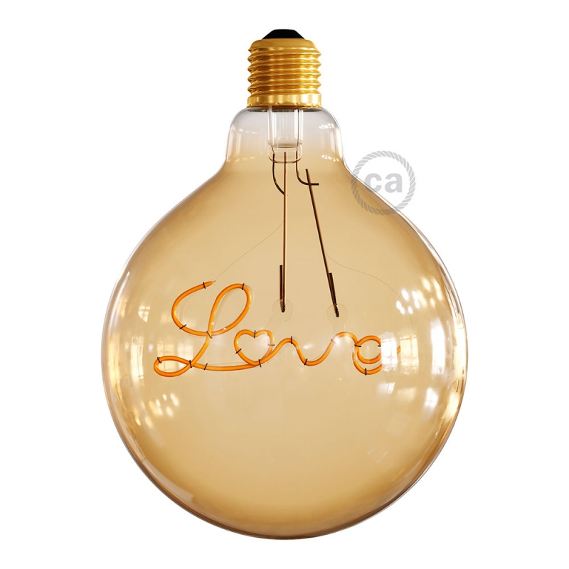 LED Golden Light Bulb for pendant lamp - Globe G125 Single Filament “Love” - 5W E27 Decorative Vintage 2000K