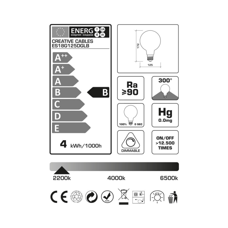 LED Light Bulb G125 Dusk, Pastel collection, vine filament 4W E27 Dimmable 2200K