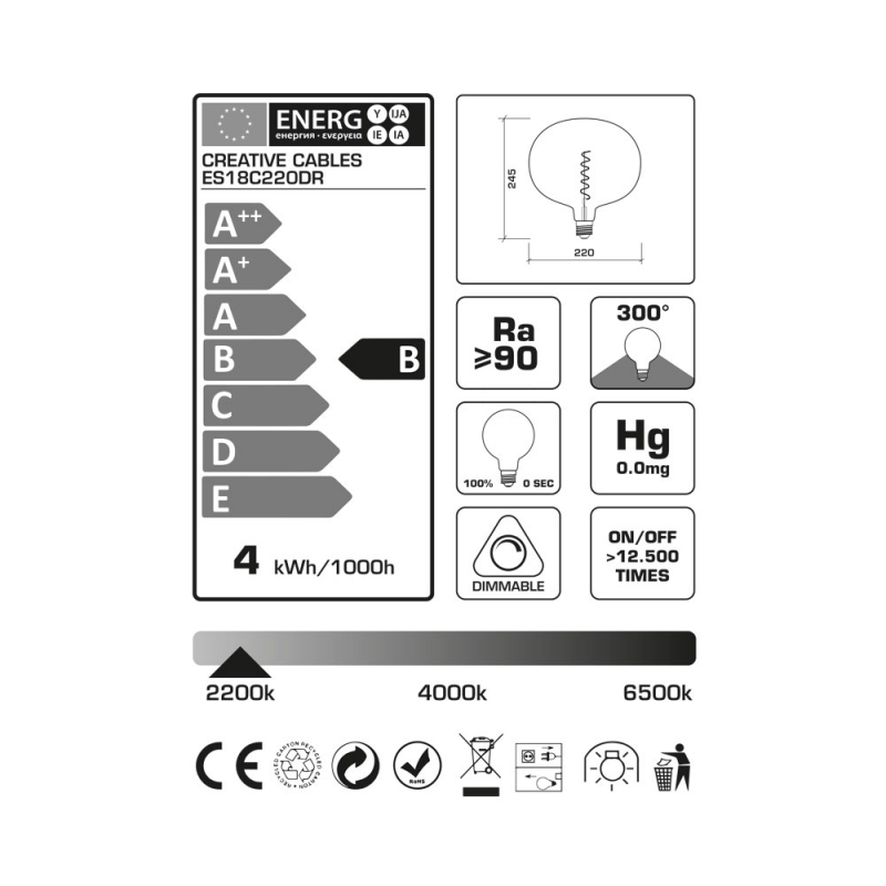 LED Light Bulb Cobble Dream, Pastel collection, spiral filament 4W E27 Dimmable 2200K