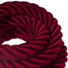 3XL electrical cord, electrical cable 3x0,75. Shiny dark bordeaux fabric covering. Diameter 30mm.