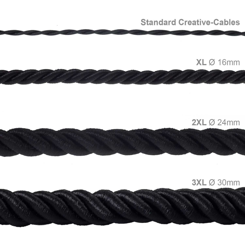 3XL electrical cord, electrical cable 3x0,75. Shiny black fabric covering. Diameter 30mm.