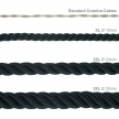 XL electrical cord, electrical cable 3x0,75. Shiny dark green fabric covering. Diameter 16mm.