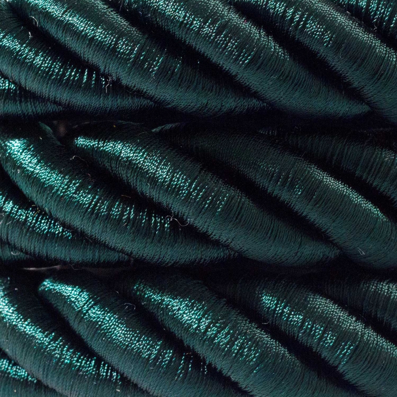 2XL electrical cord, electrical cable 3x0,75. Shiny dark green fabric covering. Diameter 24mm.