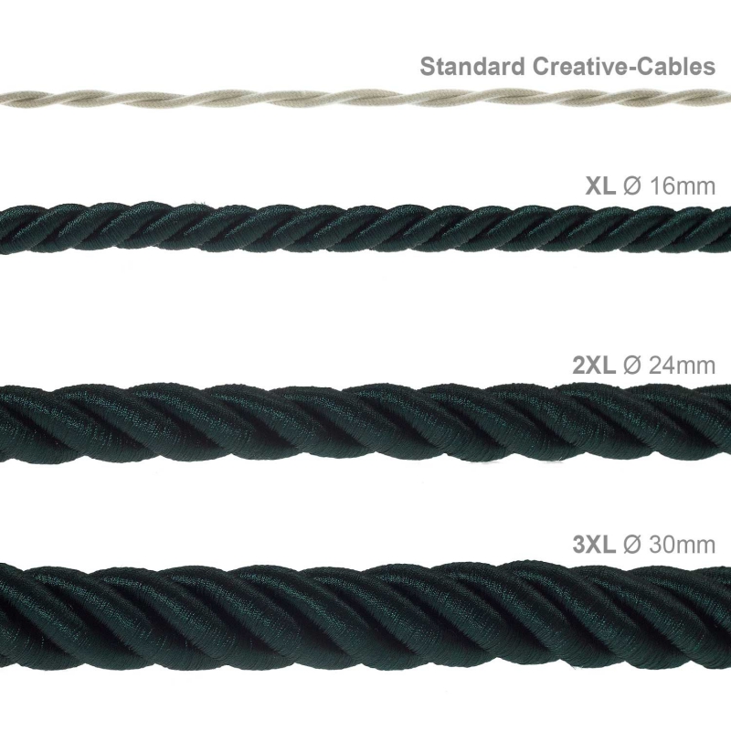 3XL electrical cord, electrical cable 3x0,75. Shiny dark green fabric covering. Diameter 30mm.