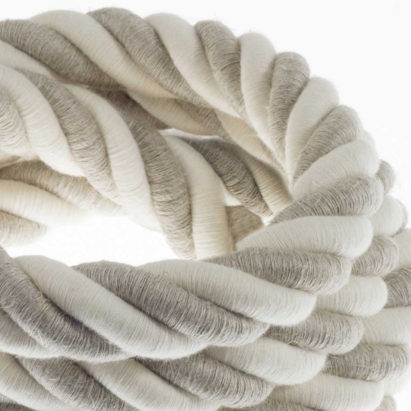 3XL electrical cord, electrical cable 3x0,75. Natural linen and raw cotton fabric covering. Diameter 30mm.