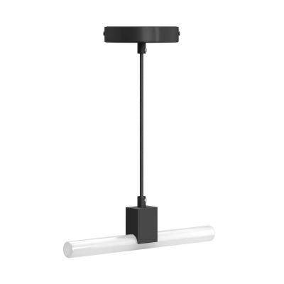 Suspended linear tube archtectural pendant light with S14d Syntax socket & black RM04 cable.