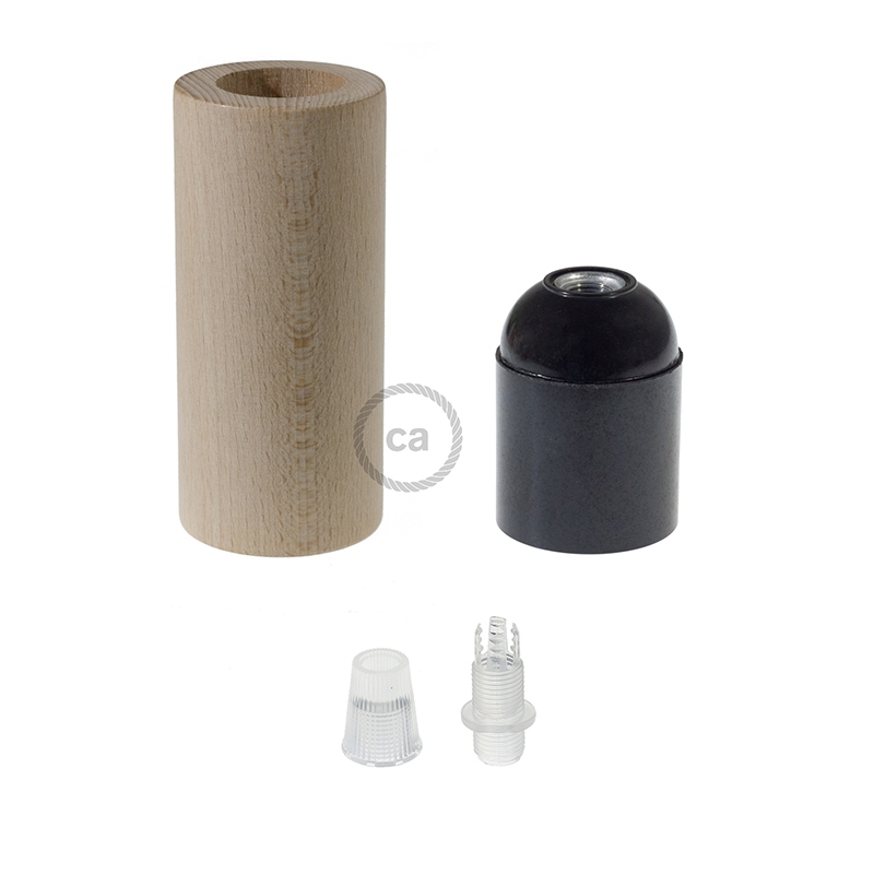 Wooden E27 lamp holder kit for 3XL cord