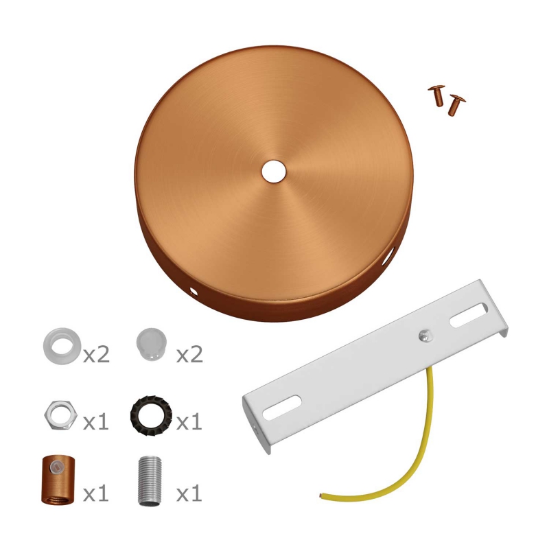 Cylindrical metal 1 central hole + 2 side holes ceiling rose kit