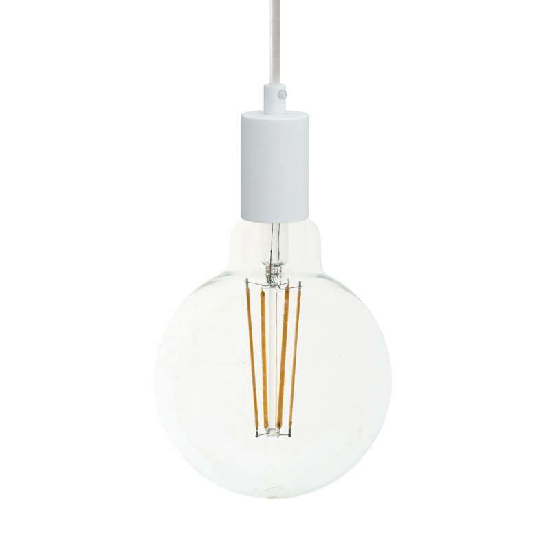 Pendant lamp with textile cable and monochrome metal details - Made in Italy