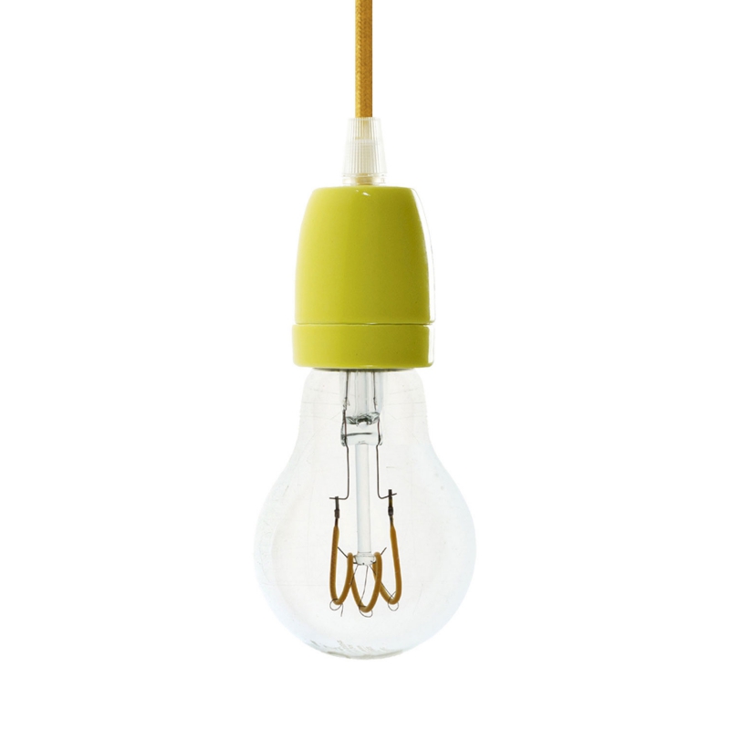 Pendant lamp with textile cable and coloured porcelain details - Made in Italy