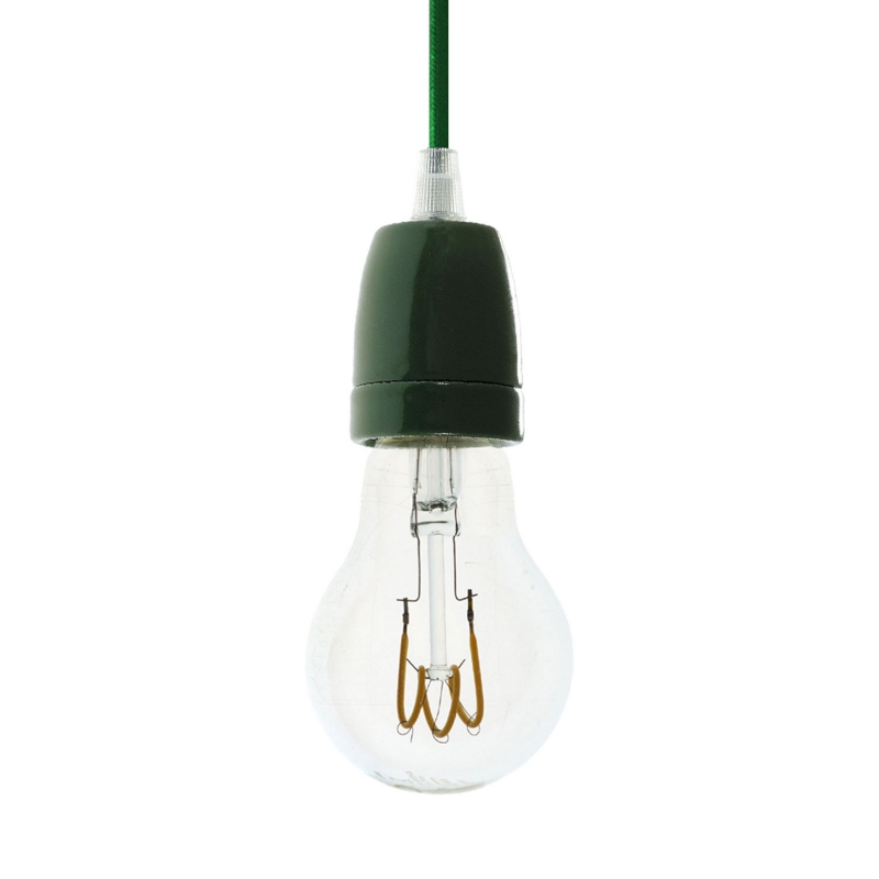 Pendant lamp with textile cable and coloured porcelain details - Made in Italy