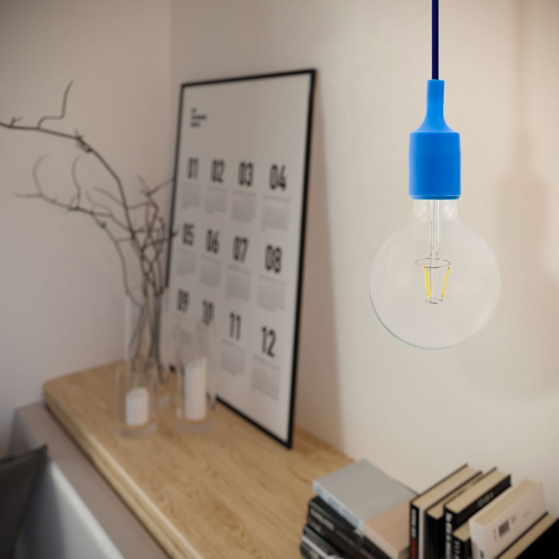 Pendant lamp with textile cable and silicone details - Made in Italy