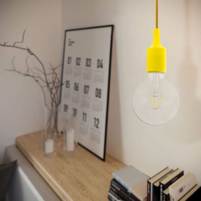 Pendant lamp with textile cable and silicone details - Made in Italy