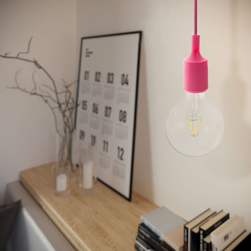 Pendant lamp with textile cable and silicone details - Made in Italy